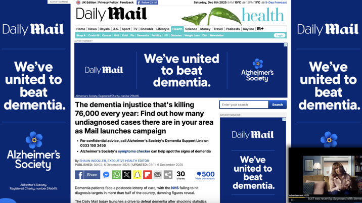 Daily Mail partners with Alzheimer’s Society