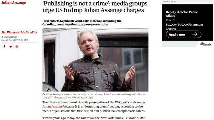‘Publishing is not a crime’: media groups urge US to drop Julian Assange charges