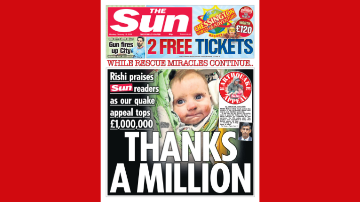 The Sun’s earthquake appeal raises £1,000,000 so far