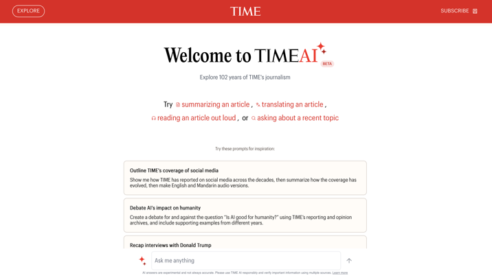 TIME launches TIME AI Agent